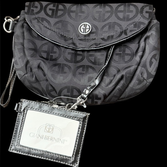 Giani Bernini Handbags - Giani Bernini satin black wristlet clutch bag & matching card wallet. EUC
